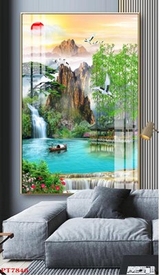 Download file gốc Tranh sơn thủy thác nước PT7846 (in lụa) cao cấp