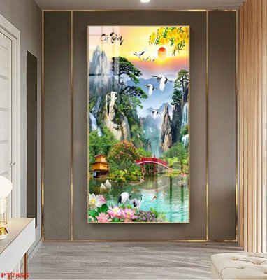 File ảnh Tranh sơn thủy thác nước PT7855 (gốc) dùng in Pano
