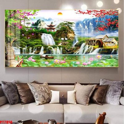 File tranh ảnh gốc Tranh sơn thủy thác nước PT7856 dùng cho in khổ lớn