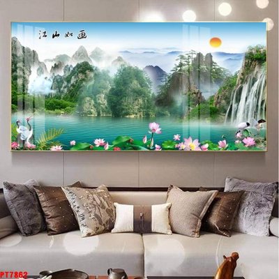 Tải file tranh gốc Tranh sơn thủy thác nước PT7862 chất lượng cao