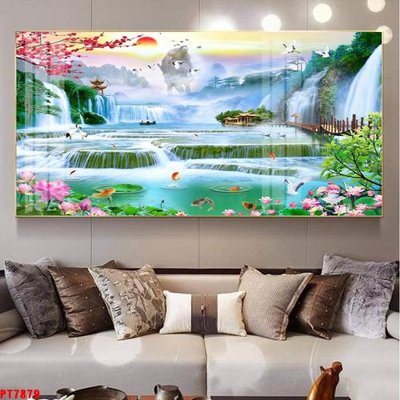 File ảnh Tranh sơn thủy thác nước PT7879 (gốc) cho trang trí nội thất