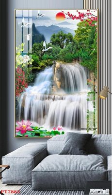 File tranh in mica Tranh sơn thủy thác nước PT7883 (độ phân giải cao)