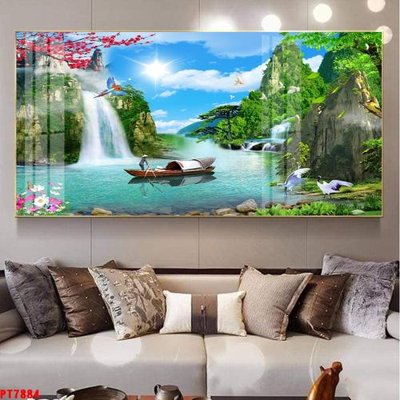 File in lụa Tranh sơn thủy thác nước PT7884 (tân cổ điển) Tranh sơn thủy thác nước PT7884