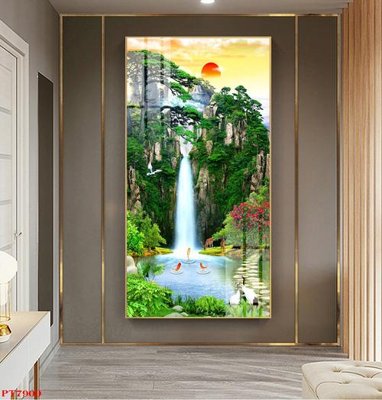 File gốc Tranh sơn thủy thác nước PT7900 (chủ đề hiện đại) trang trí