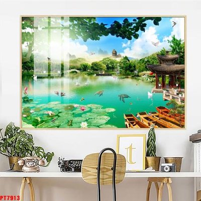 Download file gốc Tranh sơn thủy thác nước PT7913 (độ nét cao)