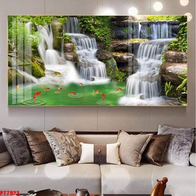 File in trần Tranh sơn thủy thác nước PT7923 (bản gốc) mây trời