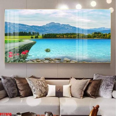 File tranh Tranh sơn thủy thác nước PT7930 (ảnh gốc) in trần 3D