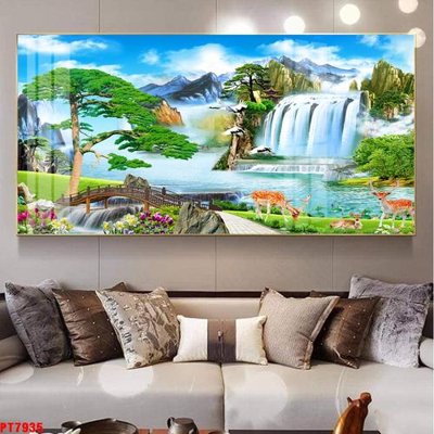 File gốc Tranh sơn thủy thác nước PT7935 (trang trí) phòng ngủ