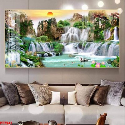 Download file gốc Tranh sơn thủy thác nước PT7941 (in mica) 3D