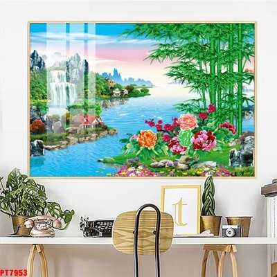 Tải file gốc Tranh sơn thủy thác nước PT7953 dùng cho in ấn