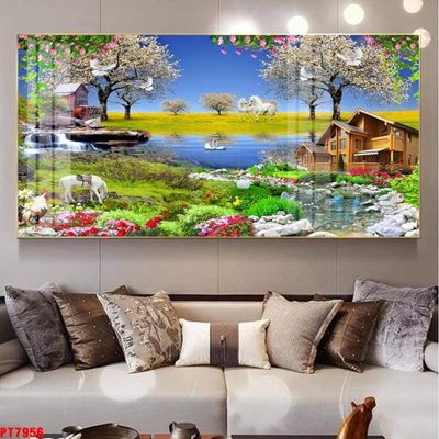 File gốc Tranh sơn thủy thác nước PT7956 (ảnh rõ nét) để in