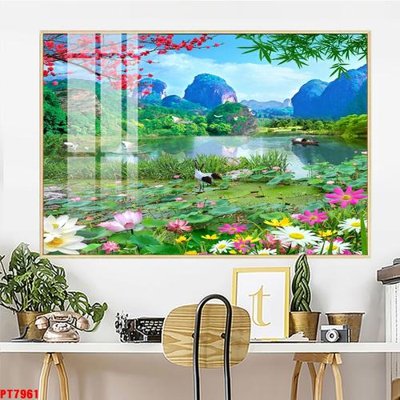 Download file gốc Tranh sơn thủy thác nước PT7961 (in lụa) nghệ thuật