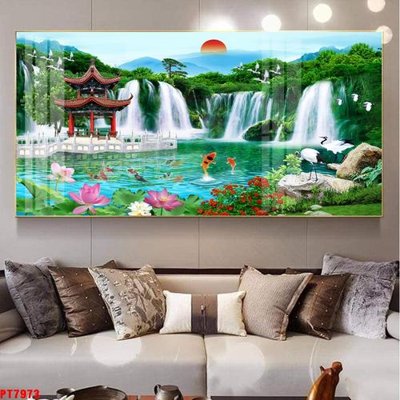 File gốc Tranh sơn thủy thác nước PT7973 (in mica) cắt laser