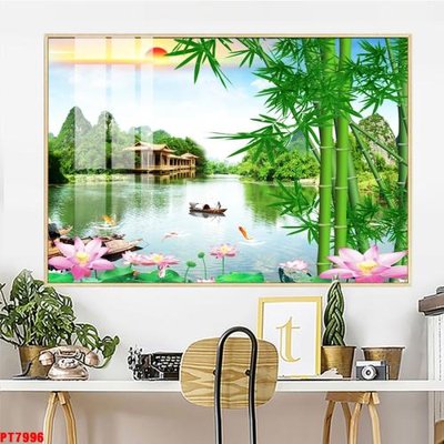 File gốc Tranh sơn thủy thác nước PT7996 (phong cách) cổ điển