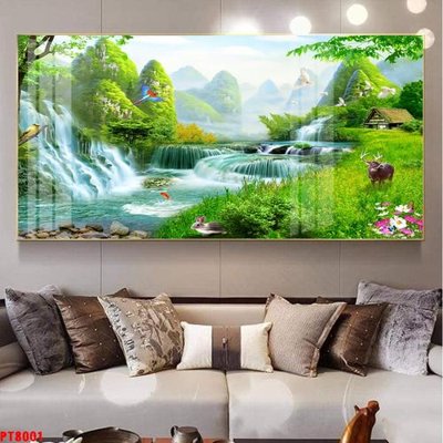 Tải file Tranh sơn thủy thác nước PT8001 (PSD) cho in tranh 3D