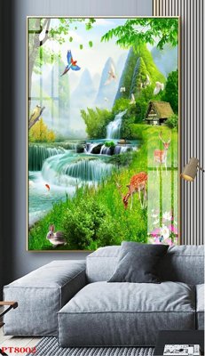 Download file gốc Tranh sơn thủy thác nước PT8002 (in lụa) tranh 3D