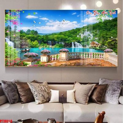 File gốc Tranh sơn thủy thác nước PT8010 (in mica) trang trí