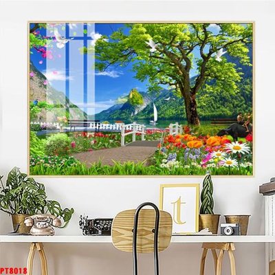 File ảnh Tranh sơn thủy thác nước PT8018 (gốc) in backdrop sự kiện