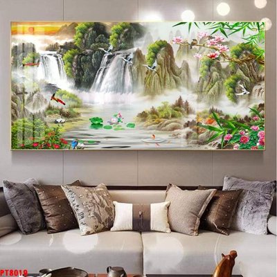 Tải file Tranh sơn thủy thác nước PT8019 (gốc) làm tranh treo tường