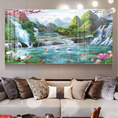 Tải file Tranh sơn thủy thác nước PT8025 (gốc) chủ đề hoa sen