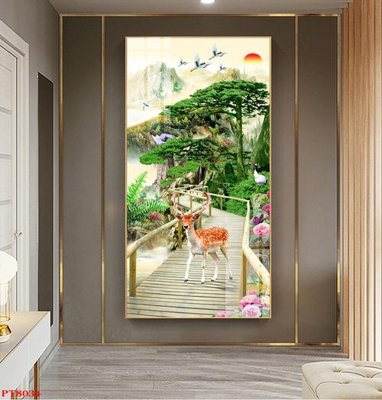 File tranh PSD Tranh sơn thủy thác nước PT8034 chất lượng cao