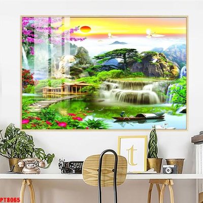 File tranh Tranh sơn thủy thác nước PT8065 (gốc) in backlit film