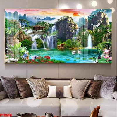 Tải file Tranh sơn thủy thác nước PT8069 (gốc) làm file thiết kế