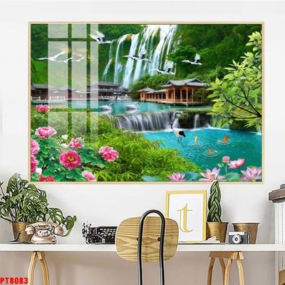 Chi tiết file ảnh Tranh sơn thủy thác nước PT8083 sắc nét