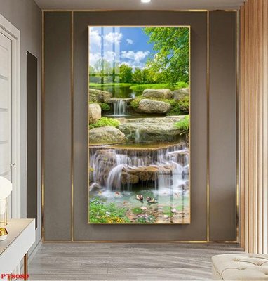 File gốc Tranh sơn thủy thác nước PT8089 (in 3D) nghệ thuật