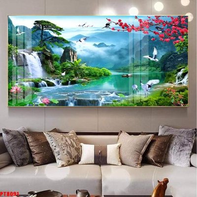 File tranh gốc Tranh sơn thủy thác nước PT8091 (bản đẹp) độc quyền