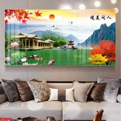 File tranh gốc Tranh sơn thủy thác nước PT8092 chủ đề hiện đại