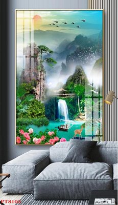 File tranh in trần 3D Tranh sơn thủy thác nước PT8103 (ảnh gốc)