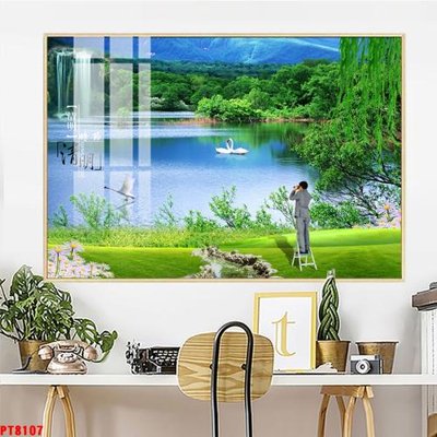 Tải file gốc Tranh sơn thủy thác nước PT8107 (bản PSD) gốc