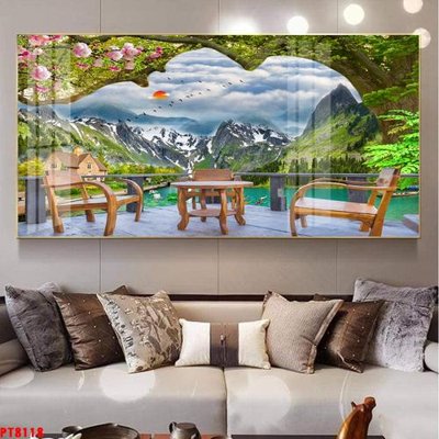 File gốc Tranh sơn thủy thác nước PT8118 (trang trí) phòng làm việc