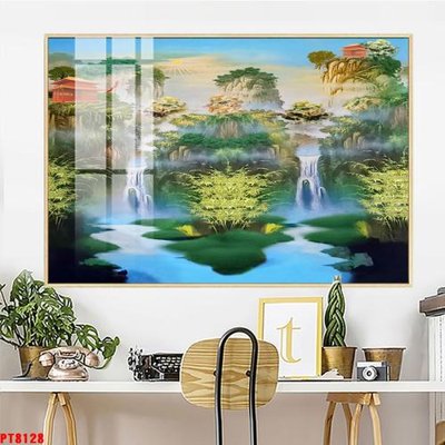 File tranh Tranh sơn thủy thác nước PT8128 (gốc) in film