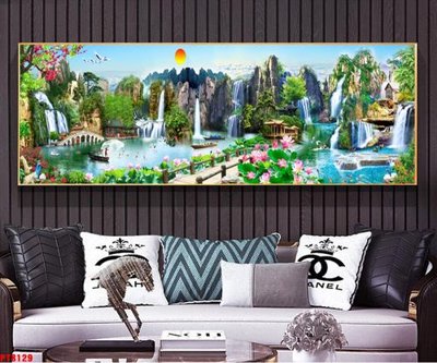 Tải xuống file tranh gốc Tranh sơn thủy thác nước PT8129 (PSD/TIFF)