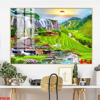 Tải file Tranh sơn thủy thác nước PT8130 (gốc) chủ đề tâm linh
