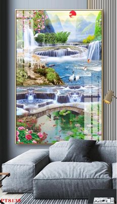 File tranh trang trí Tranh sơn thủy thác nước PT8138 (file gốc)