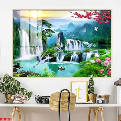 Tải file Tranh sơn thủy thác nước PT8151 (PSD) cho in tranh 3D