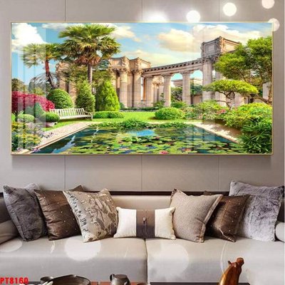 File gốc Tranh sơn thủy thác nước PT8160 (in lụa) tranh thuận buồm