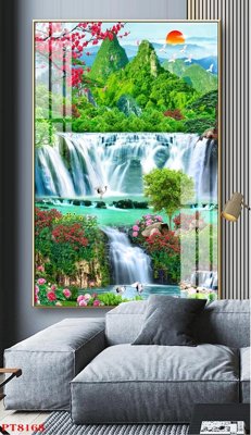 File tranh Tranh sơn thủy thác nước PT8168 (file gốc) chủ đề phong thủy
