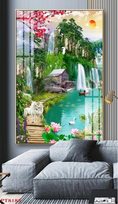 File tranh in mica Tranh sơn thủy thác nước PT8183 (độ phân giải cao)