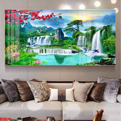 File in ấn Tranh sơn thủy thác nước PT8191 chuyên nghiệp