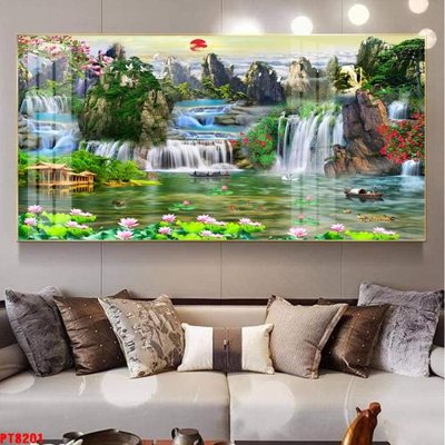 Download file Tranh sơn thủy thác nước PT8201 (gốc) in mica ốp bếp