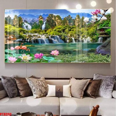 File gốc Tranh sơn thủy thác nước PT8202 (in mica) làm bảng hiệu
