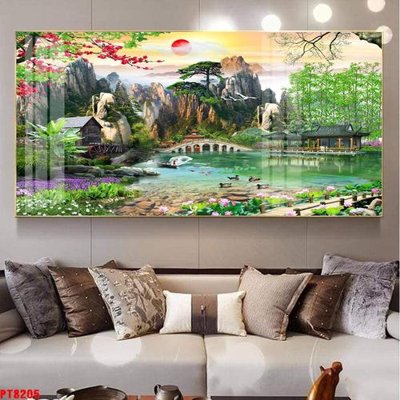 File tranh Tranh sơn thủy thác nước PT8205 (bản gốc) in lụa 3D