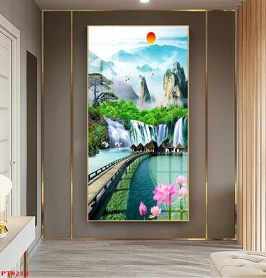 File tranh quảng cáo Tranh sơn thủy thác nước PT8212 (file gốc) chuyên nghiệp