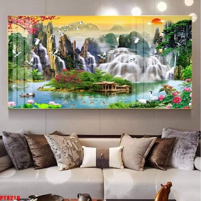 File tranh Tranh sơn thủy thác nước PT8219 (ảnh gốc) in trần nhà