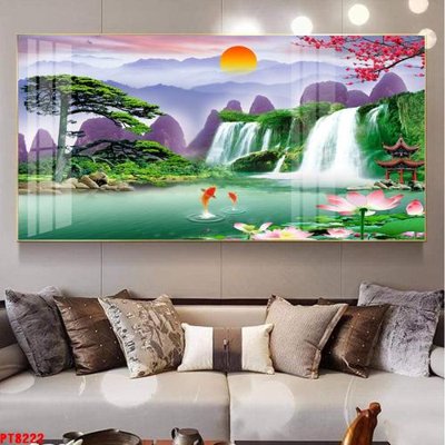 File tranh gốc Tranh sơn thủy thác nước PT8222 (bản quyền) độc đáo