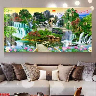 File gốc in ấn Tranh sơn thủy thác nước PT8253 chất lượng vượt trội